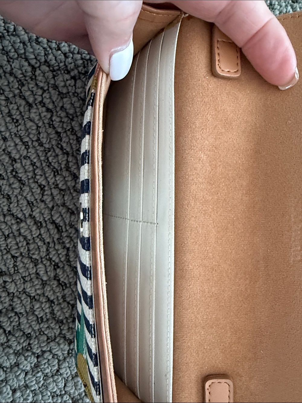 Spartina 449 Tan Leather-Trim Crossbody with Navy Stripe and Teal/Pink Floral - Picture 4 of 5